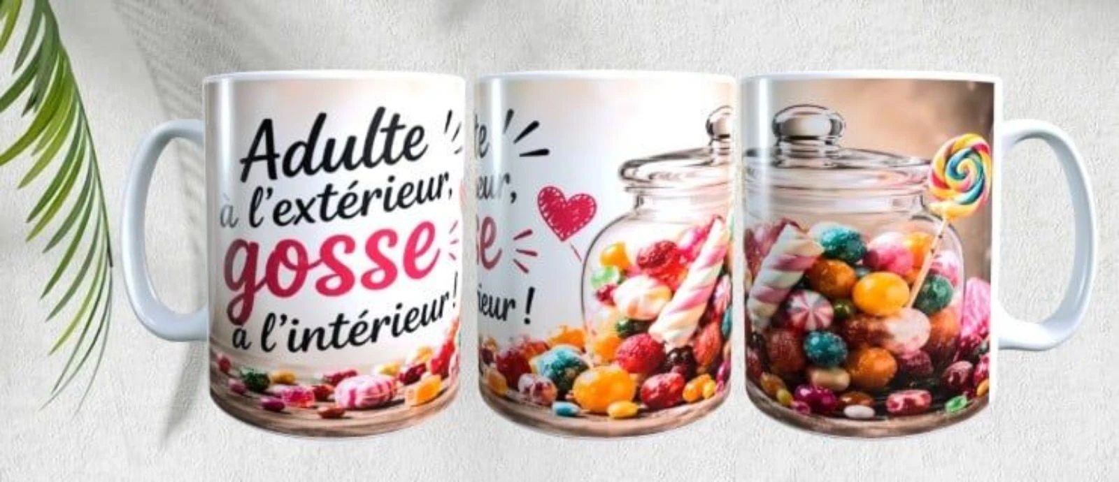Mug humour,  adulte à l'extérieur et gosse à l'intérieur, bonbons, gourmands 